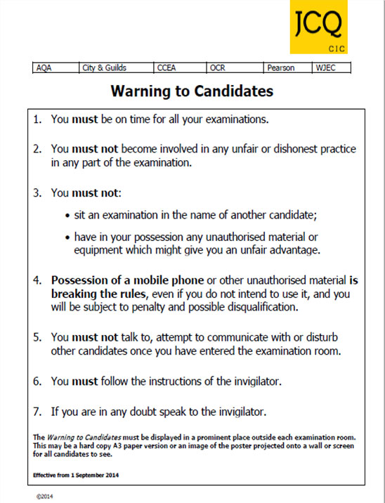 Warning to Candidates